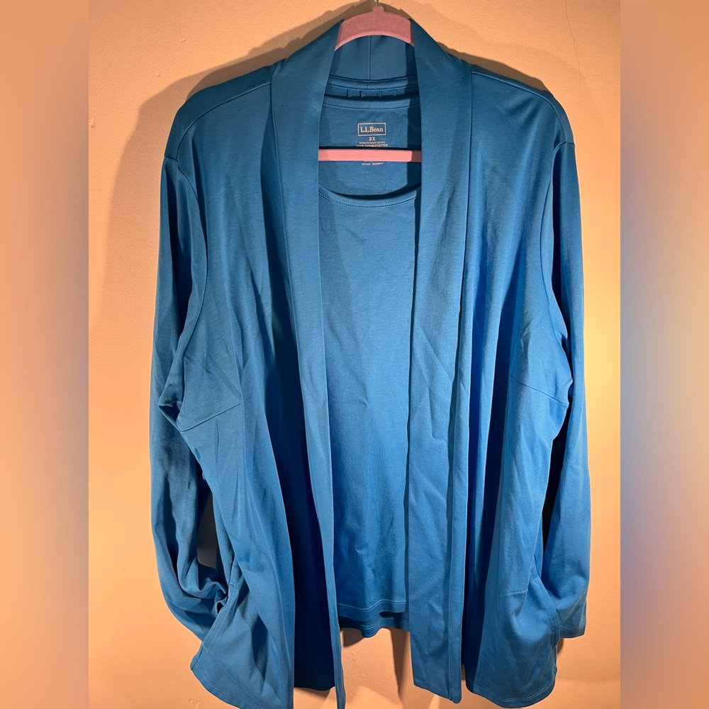 LL Bean Blue Open Front Cardigan and Top Set. Supima Cotton Soft  3X